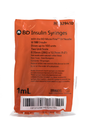 MedPlus insulin syringes in a package.