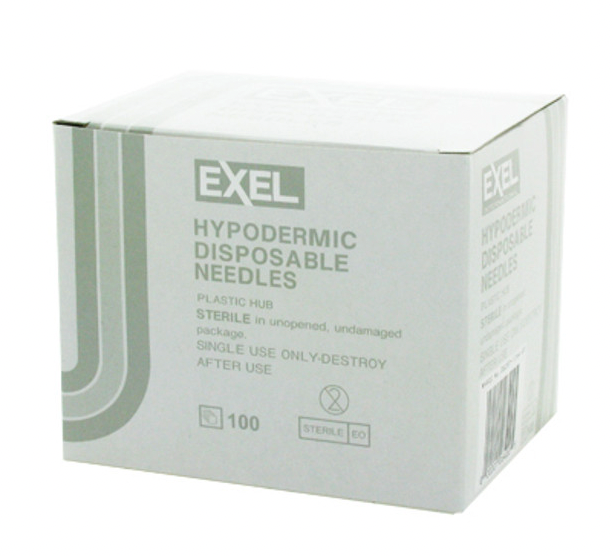 NDC Exel Disposable Hypodermic Needles 27G x 1 1/4" (50 PACK) in a box are sterile needles designed for Luer Lock syringes.