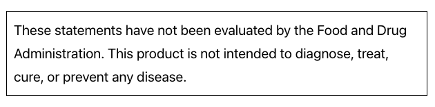 Text warning that Melatropin® Tanning Pills (60 count) claims have not been evaluated by the FDA and is not intended to diagnose, treat, cure, or prevent any disease.