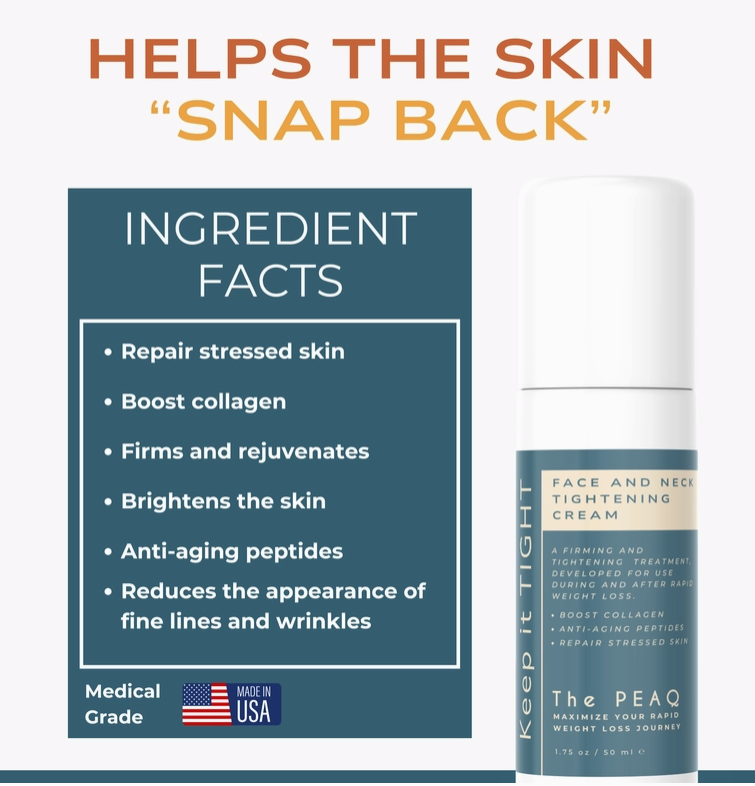 Introducing Faire.com's Keep It Tight - Face and Neck Cream: the ultimate solution for sagging skin. This USA-made cream repairs stressed skin, boosts collagen, firms, rejuvenates, brightens, and reduces fine lines and wrinkles. Achieve a youthful glow today!