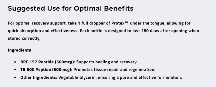 Protex Advanced Tissue Recovery & Repair (BPC157 & TB500) (30mLs) Westend Medical Supply Protex Advanced Tissue Recovery & Repair (BPC157 & TB500) (30mLs) Westend Medical Supply