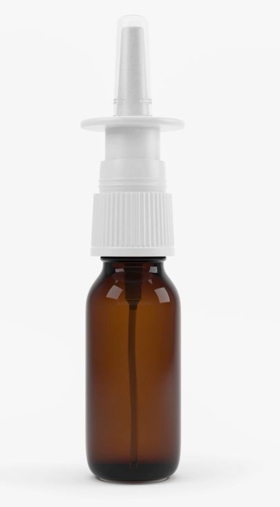 The 15ml Amber Glass Nasal Sprayer by Westend Medical Supply features brown amber glass with a white plastic pump and cap, offering UV protection and displayed against a plain white background.