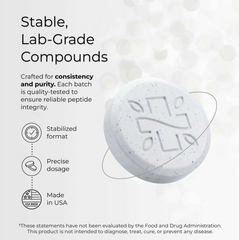 Neurogan Health Ghk-Cu Copper Peptide Tablets 2mg by Faire.com are presented as white tablets featuring a cross and ribbon emblem, encircled by messaging that emphasizes consistency, purity, a stabilized format, precise dosage, and manufacturing in the USA. Designed for those seeking oral supplements to support skin health—such as with Copper Peptide—these tablets come in a bottle of 60. An FDA disclaimer appears at the bottom.