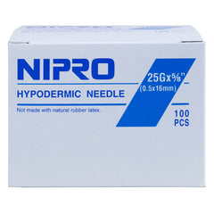 A box of Nipro 5cc (5ml) 25G x 5/8" Luer-Lock Syringe & Hypodermic Needle Combo (50 pack).