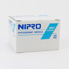 A box of Nipro 5cc (5ml) 23G x 1" Luer-Lock Syringe & Hypodermic Needle Combo (50 pack) on a white background.