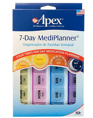 The HealthyKin Apex 7-Day MediPlanner Pill Organizer is a convenient pill organizer designed to help you easily manage your medication regimen. This pill organizer allows you to plan