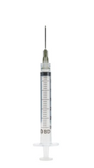 A MedNeedles/MedPlus BD 3cc (3ml) 22G x 1 1/2" Luer-Lok Syringe w/ PrecisionGlide Needle (10 pack) syringe containing a hypodermic needle.