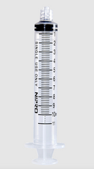 A clear Nipro 10cc (10ml) 22G x 1" Luer-Lock Syringe and Hypodermic Needle Combo (25 pack) with a number on it.