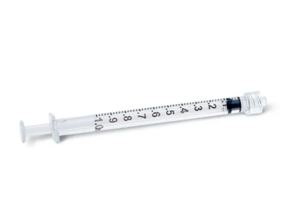 A Nipro 1cc (1ml) 30G x 1/2" LUER LOCK Syringe and Hypodermic Needle Combo (50 pack) with a hypodermic needle on a white background.