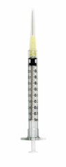 A Nipro disposable 1cc (1ml) 20G x 1 1/2" LUER LOCK Syringe and Hypodermic Needle Combo (50 pack) on a white background.