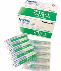 A box of Nipro syringes and a box of Nipro Luer Lock Needles.