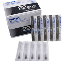 Description: Nipro 3cc (3ml) 22G x 1 1/2" Luer-Lock Syringe & Hypodermic Needle Combo (50 pack).