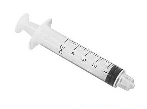 A 5cc (5ml) 23G x 1" Luer-Lock Syringe & Hypodermic Needle Combo (50 pack) Nipro disposable syringe with a hypodermic needle.