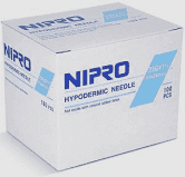 A box of Nipro 5cc (5ml) 23G x 1 1/2" Luer-Lock Syringe & Hypodermic Needle Combo (50 pack) needles.