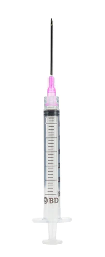 A pink BD 3cc (3ml) 18G x 1 1/2" Luer-Lok Syringe w/ PrecisionGlide Needle (10 pack) from MedNeedles/MedPlus.