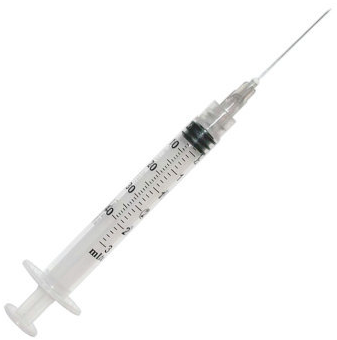 A Nipro 3cc (3ml) 27G x 1/2" Luer-Lock Syringe with Hypodermic Needle Combo (50 pack) on a white background.