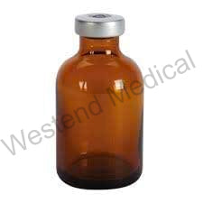 A Sterile Empty Vial 30cc (30ml) AMBER by ALK on a white background, perfect for storing precious liquids.