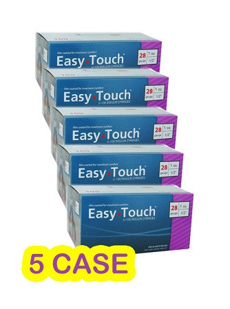 5 cases of MHC EasyTouch Insulin Syringes 1cc (1ml) x 28G x 1/2" - 5 BOXES (500 SYRINGES) fingertip sanitizer.