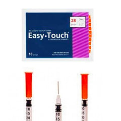 Discover the convenience of MHC EasyTouch Insulin Syringes 0.5cc (0.5ml) x 28G x 1/2" - 5 BAGS (50 SYRINGES), perfect for comfortable injections. Buy in bulk and save!