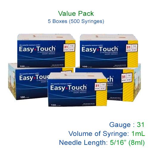 Value pack of MHC EasyTouch Insulin Syringe needles.